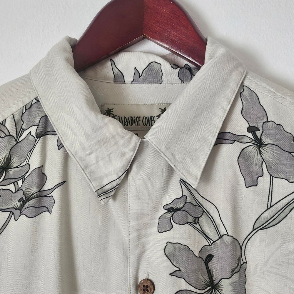 Paradise Coves 100% Silk Mens Hawaiian Camp Shirt XL Tropical Floral Aloha